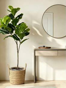 140cm Artificial Tropical Banyan Tree, Artificial Large Leaf Nandina Branch, Plastic Palm Tree, Plastic Lacquer Tree Plant; Tall Green Banyan Tree Plant, Suitable For Home Garden Office Decoration, Without Flower Pot, Random Delivery - Green - View 11