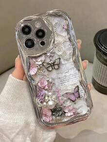 غطاء حماية خلفي للهاتف من TPU مرن ومقاوم للصدمات، بتصميم فراشة أنيق مطبوع ومطلي كهربائيًا بنقشة كريمية، غلاف ناعم سميك مضاد للسقوط، لطيف وعصري، متوافق مع معظم الهواتف الذكية للنساء، نحيف ومقاوم للخدش - متعدد الألوان - مشاهدة 2