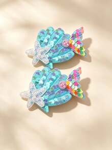 1/2/6pcs Star Pearl Mermaid Tail Hair Clips, Sequin Colorful Handmade Hair Clips For Daily Wear, Holiday Party - Multicolor - View 3
