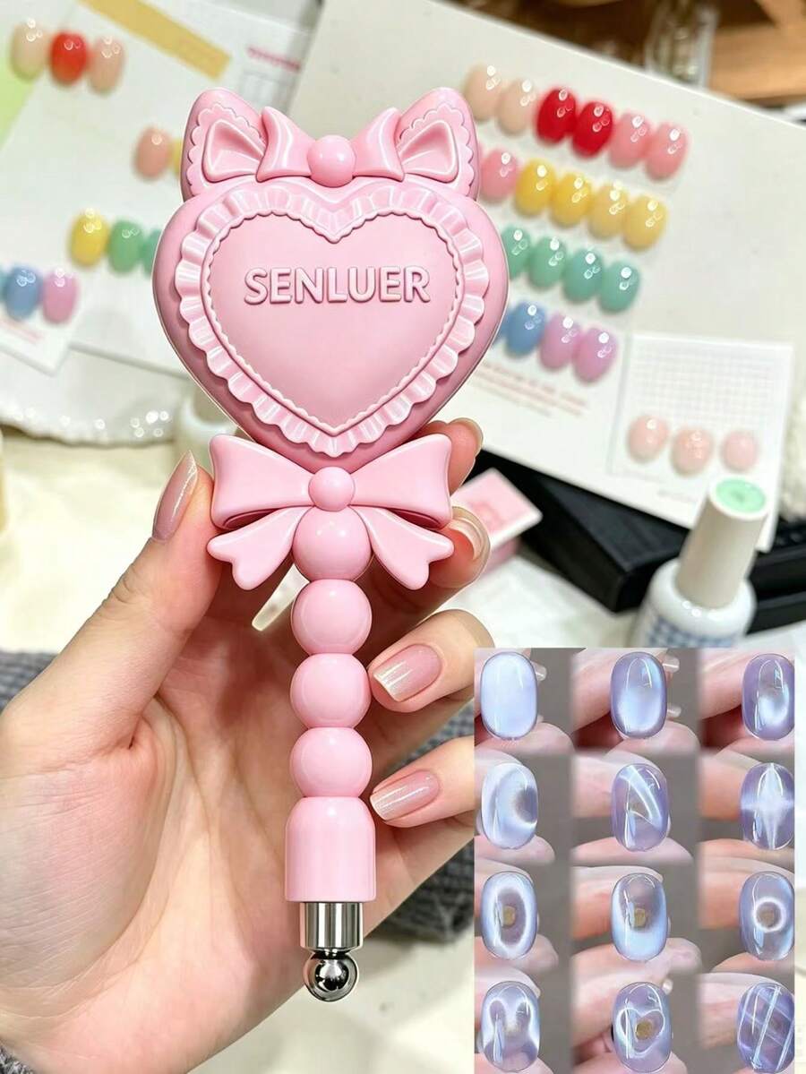 SENLUER 可愛粉色貓咪造型貓眼美甲配件 超強吸附 便攜式磁吸貓眼磁鐵貼片 專業磁吸棒 UV美甲膠藝術工具 美甲師用品