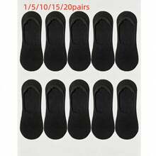 1/5/10/15/20 Pairs Unisex Minimalist Multi-Purpose Black & White Fashion Casual Silicone Anti-Slip Invisible Boat Socks, Comfortable Soft Sweat-Absorbing Breathable, Suitable For Daily Casual Sports All Seasons - Black - View 1