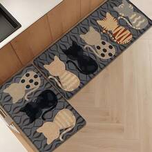 1 pieza, Decoración del hogar, Estampado de patrón de gato, Alfombra de cocina de lino, Tapete de cocina, Tapete de piso, Tapete de baño, Tapete de puerta, Impresión 3D rectangular, Adecuado para sala de estar, dormitorio, pasillo, baño, lavandería - Alfombra de poliéster, Adecuado para decoración del hogar interior y exterior - Multicolor - Ver 2