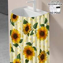 1pc, Home Decor, Sunflower Pattern Printed Table Skirt, Kitchen Small Curtain, Kitchen Cabinet Cover, With Curtain Holes, Easy To Hang, Rectangular, Machine Woven, Machine Washable, Kitchen Decoration And Accessories, Perfect For Kitchen Cabinets And Home Decor - Multicolor - View 6
