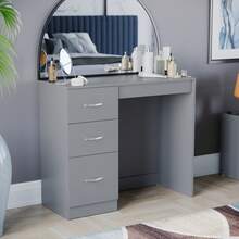 Home Discount Vida Designs Riano 3 Drawer Dressing Vanity Table Makeup Bedroom Furniture Storage Unit Desk Beauty Spacious Countertop Easy To Build - Grey - Grey - View 4