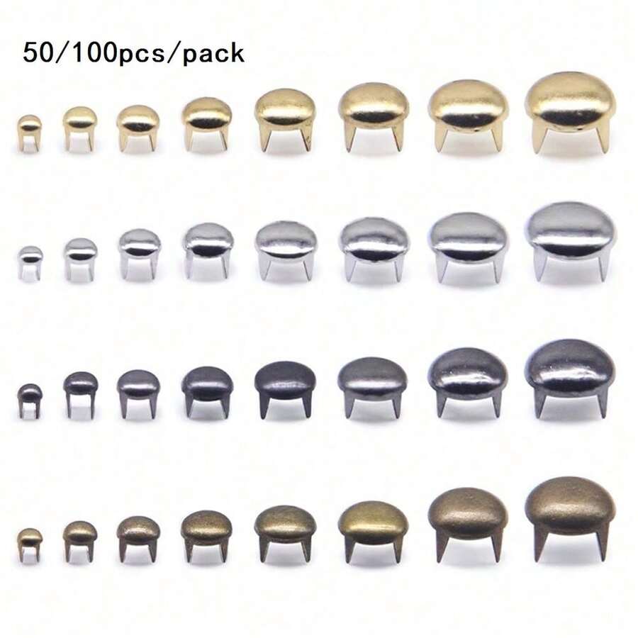 50/100pcs/Pack Metal Round 4-Prong Rivet, Silver Color Leather Rivet, Clothing Accessories, Bags, DIY - Multicolor - View 1