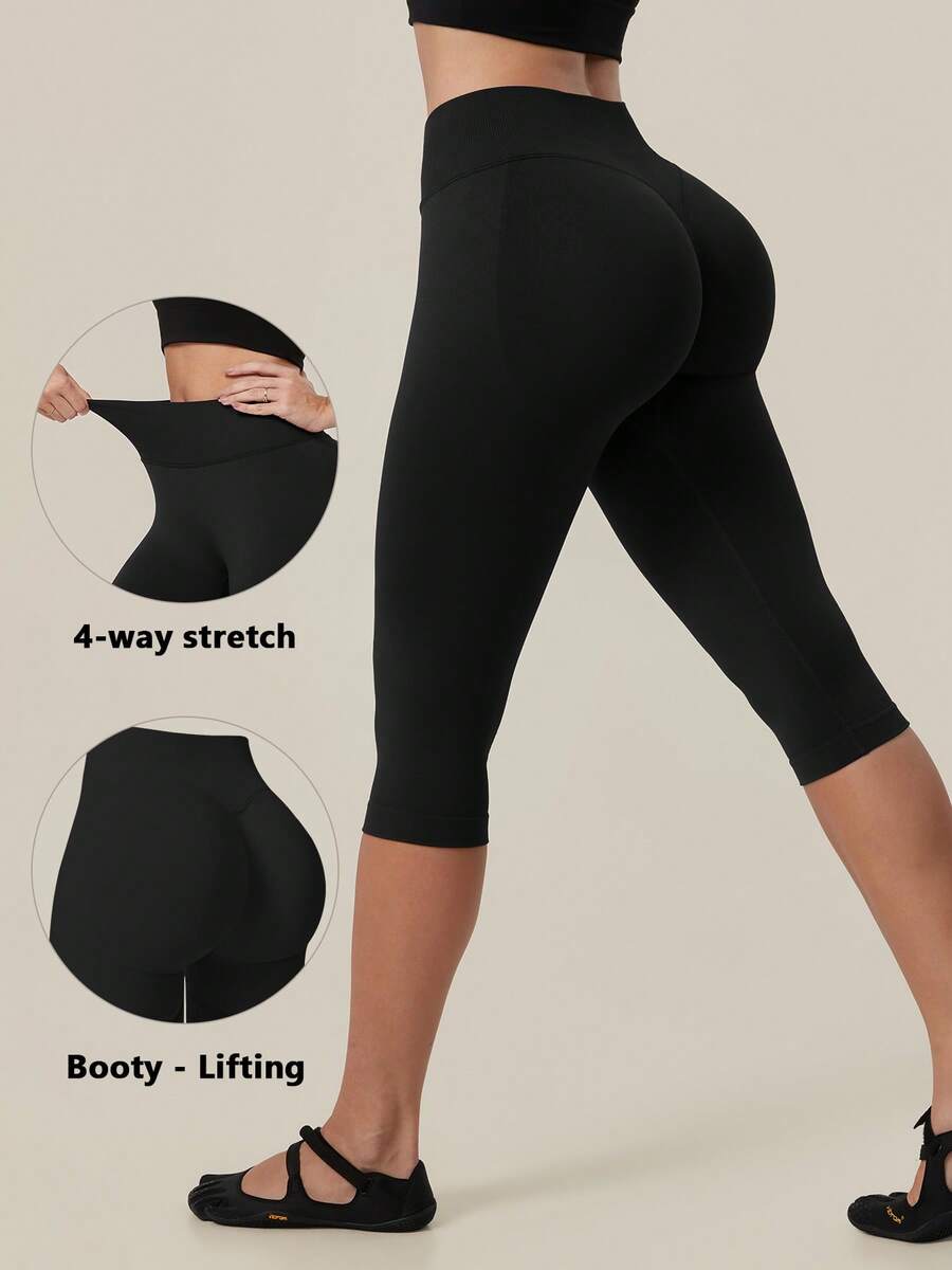 TimeOff Women's 1pc Solid Color Tummy Control Butt Lifting Slimming Sports Mid-Length Shorts - Black - View 1