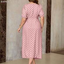 jianchaimaoyi02 Roveilla Vestido casual y elegante de talla grande con lunares franceses, volantes y cintura anudada, bajo con abertura, para fiesta de té de verano en color rosa con lunares - Blanco - Ver 9