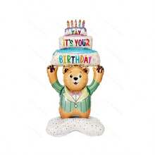 1pc 50-Inch Large Base Cake Holding Bear Aluminum Foil Balloon, Standing Bear Holding Cake, Decorative Balloon, Exquisite Holiday Gift, Holiday Decoration, Used For Creating Holiday Event Scenes - Multicolor - View 6