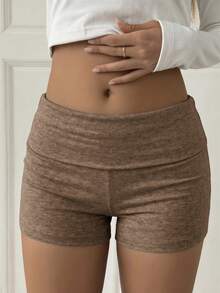 Sunny Sweet Style Summer Women's Y2K Brown Straight Leg Shorts, Foldable Waist, Suitable For Street Style, Daily Commute And Home Leisure - Brown - View 8