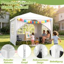 Garden Pavilion 3x3m/3X6m/3X9m Canopy Party Tent Waterproof Heavy Duty With 4 Sidewalls & Windows & Solid Ground Stakes Outdoor Gazebo Winter Resistant UV Protection, Anthracite/Gray/White - White - View 2