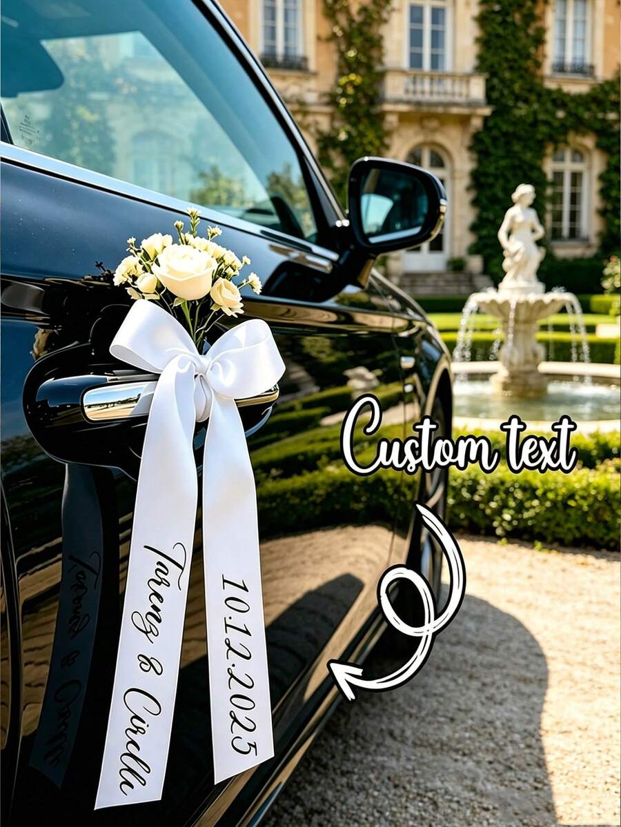 Personalized Wedding Car Decoration Ribbon, Printed With Your Name And Wedding Date, Car Decor, Wedding Ceremony, Flowers Not Included - Multicolor - View 1