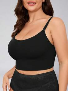 Zimi Collection Plus Size Black Seamless Camisole Sports Bra, Adjustable Spaghetti Strap, Wire-Free, Breathable Fitness Crop Top Fall - Black - View 1