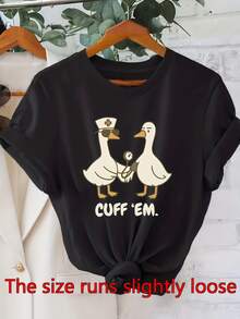Camiseta Divertida de Mujer con Estampado de Pato y Estetoscopio - Bonita Camiseta con Estampado "Cuff Em", Suave y Elástica, Cuello Redondo, Casual, para Trabajadores de la Salud, Ropa de P - negro - Ver 1