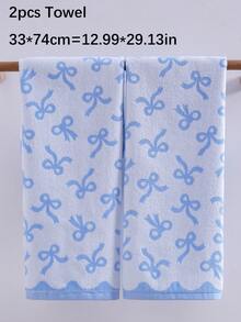 QIBHI 1/2/3件可選，純棉提花蝴蝶結棉質浴巾，1條小毛巾 (33*74cm) 或 1條浴巾 (70*140cm)，優雅清新甜美風，(2條毛巾 + 1條浴巾) 浴室裝飾浴巾，情人節禮物毛巾，婚禮裝飾，吸水且柔軟 - 藍色 - 查看 13