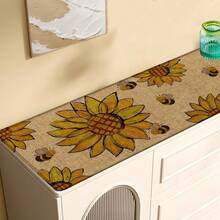 1 pieza, Decoración del hogar, Estampado de patrón de girasol, Alfombra de cocina de lino, Tapete de cocina, Tapete de piso, Tapete de baño, Tapete de puerta, Impresión 3D rectangular, Apto para sala de estar, dormitorio, pasillo, baño, lavandería - Alfombra de poliéster, Apto para decoración del hogar interior y exterior - Multicolor - Ver 6