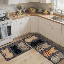 1 pieza, Decoración del hogar, Estampado de patrón de gato, Alfombra de cocina de lino, Tapete de cocina, Tapete de piso, Tapete de baño, Tapete de puerta, Impresión 3D rectangular, Adecuado para sala de estar, dormitorio, pasillo, baño, lavandería - Alfombra de poliéster, Adecuado para decoración del hogar interior y exterior - Multicolor - Ver 3