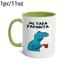 [Envío en 24 horas dentro de México]Taza doble estampada de 11oz/360ml con T-Rex tomando café, sirve para café o jugo. Bonito regalo para papá y mamá, ideal para Día de Muertos, Navidad, Día del Padre y Día de la Madre, válida en camping, hogar y oficina. - 3 - Ver 8