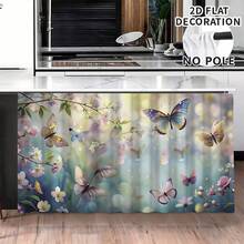 1 pieza, Decoración del hogar, Falda de mesa con estampado de mariposa, Cortina pequeña de cocina, Cubierta de gabinete de cocina, Con agujeros para cortina, Fácil de colgar, Rectangular, Tejido a máquina, Lavable a máquina, Decoración y accesorios de cocina, Perfecto para gabinetes de cocina y decoración del hogar - Multicolor - Ver 3