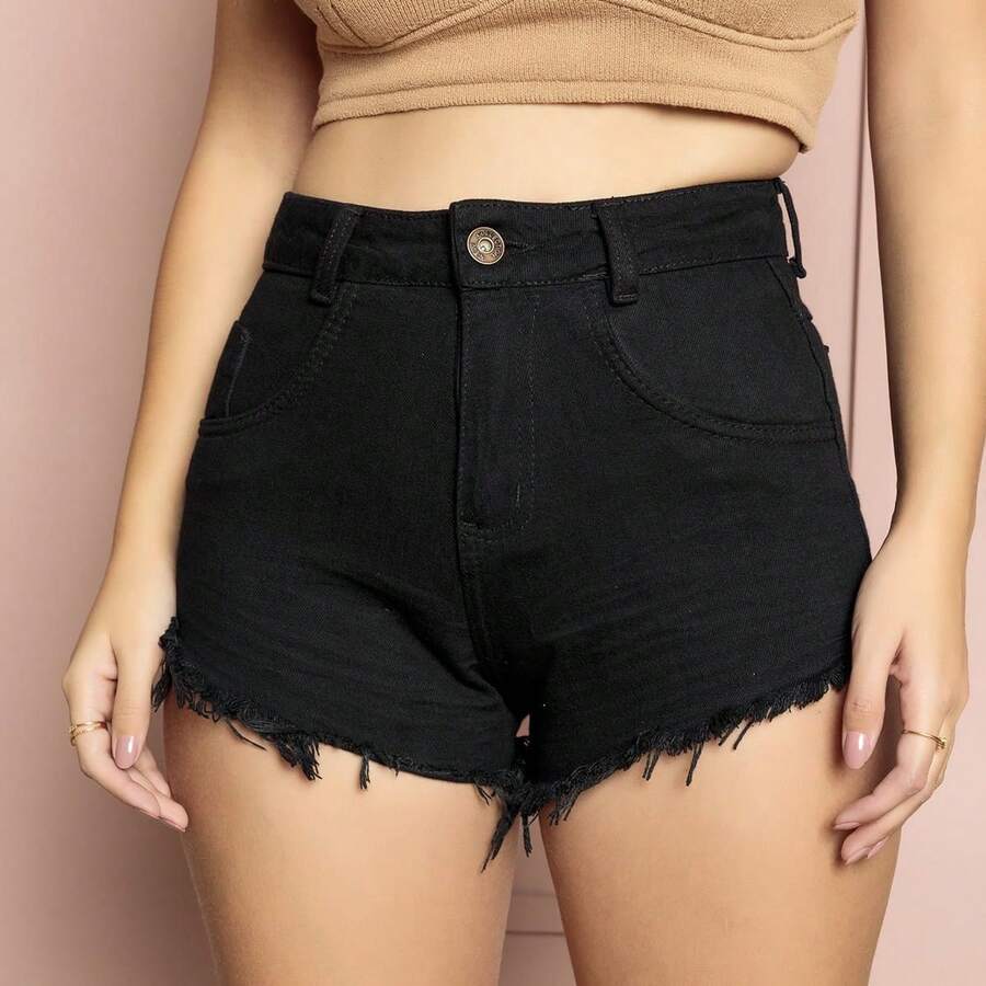 Frayed Graphite Denim Shorts - Negro - Ver 1
