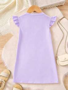 This Round Neck Short Sleeve Dress Features Fairy And Butterfly Print Design, Comfortable And Fashionable, Suitable For Summer Casual Wear - Mauve Purple - View 3