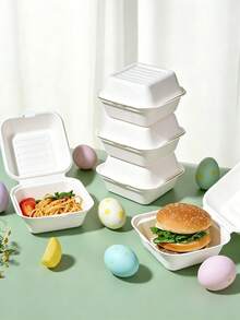50 piezas Contenedores de comida compostables con bisagra de 6 pulgadas, contenedores portátiles, cajas de comida para llevar de un solo compartimento cuadradas hechas de fibra de caña de azúcar, contenedores de comida para llevar. Adecuados para ensalada, almuerzo, bento, fruta, pastel y talla grande. Color/Estilo aleatorio - Multicolor - Ver 4
