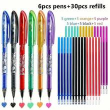 6/30 PCS Color Erasable Neutral Pen, Blue And White Series Thermal Erasable Pen, 0.5m Thermal Erasable Pen, First Day Of School - Multicolor - View 12