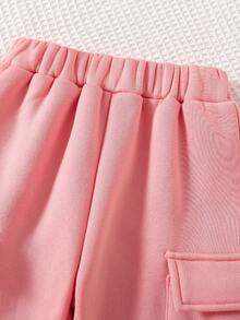 Young Girl Letter Print Crew Neck Sweatshirt And Sweatpants - Pink - View 5