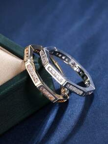 1pc Elegant Minimalist Geometric Polygon Square Tube Cut Pave Zirconia Ring For Women, Daily High-End Versatile Simple Band, Not Exaggerated, Gift Recommendation - Ring - View 5