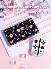 1pc Cute Rabbit & Flower Cartoon Sketch Design Transparent Glitter Protective Case, Compatible With Nintendo Switch 2 (2025) / Switch OLED Console, Joy-Con Controller Cover, Gamepad Storage Bag, Best Gift For Switch Players - View 22