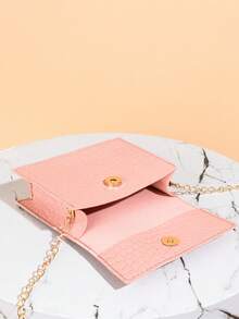 Bolso de moda con asa de cadena de cuero charol brillante tipo espejo - Rosa - Ver 6