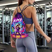 1pc K-Pop Idol Anime Oxford Drawstring Sack Pack, Large Capacity Pocketed Gym Yoga Travel Bag, Lightweight Daypack, Back To School Gift For Fans - Multicolor - View 5
