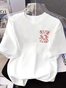 The Bride Club Cheers Print T-Shirt, Double-Sided Design, Round Neck Loose Cotton Top For Spring Summer - 白色 - 查看 2