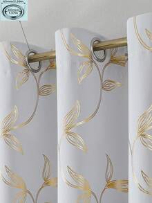 2 buah/Set Tirai Penghalang Cahaya, Serat Poliester Tenun Presisi Tinggi, Desain Cincin Atas, Tirai Motif Bunga Putih dan Emas, Cocok untuk Ruang Tamu, Kamar Tidur, Ruang Makan, Dekorasi Rumah - Emas Putih - View 6