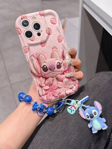 Disney Has Authorized, Phone Case - Chain Set, The Stitch Lilo & Stitch 3D Phone Case Plus A Silicone 3D Stitch Bracelet With Metallic Ring Removable Bracelet, Stitch And Angel Pattern, Compatible With Iphone17/16/15/14/13/12/11/XS/XR/X Plus Pro Max, A Stylish Cartoon Phone Case, The Perfect Gift Choice, Phone Protection, Durable Phone Cover, Great Gift For Friends And Family. - trắng - Xem 1