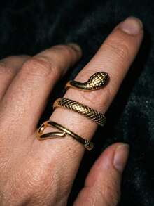 1pc Delicate Gold Plated Snake Open Ring, Minimalist Adjustable Finger Ring, Daily Wear Stackable Jewelry For Women - Multicolor - View 7