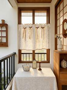 1PC New Beige Candy Bean Linen Edged Short Curtain, Kitchen Multi-Purpose Translucent Decorative Curtain With Rod Pocket Design, Small Window Curtain, Kitchen Cafe Curtain, Fresh Style Finished Rod Pocket Short Curtain - Beige - View 7