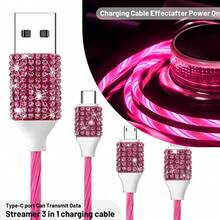 1件裝鑽石閃亮 2/4/6/8孔車用充電器，3合1充電線，快速充電，Type C、USB，車用轉接頭，USB A轉Type C、Type C轉Type C，相容手機、行車記錄器、GPS，男女適用，節日/生日禮物 - 彩色 - 查看 45