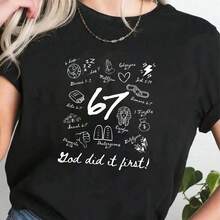 God Did It First 6 7 Meme Cistian Bible Verse Faith T-Shirt - Wo's Casual Short Sve Crew Neck T-Shirt For Spring & Summer, Printed Graphic Tee For Sport Lovers, Cotton,S, 30g Fa - 黑色 - 查看 1
