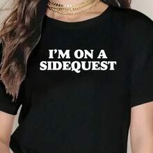 I'm On A Sidequest - Funny EDM Rave Festival Minimalist T-Shirt - Wo's Casual Short Sve Crew Neck T-Shirt For Spring & Summer, Printed Graphic Tee For Sport Lovers, Cotton,S, 30g - 黑色 - 查看 1