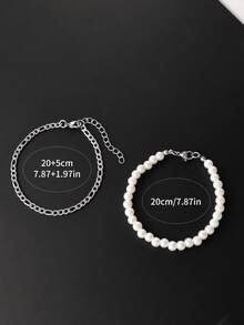 Ins Style Pearl Chain Bracelet For Men, Hip-Hop Jewelry, Couple Bracelet - Silver - View 4