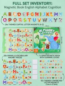 動物主題磁性字母書，可折疊 A-Z 字母磁性貼紙，動手拼字與單字建構活動書 - 彩色 - 查看 5