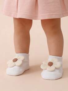 4 Pairs Baby Girl Flower Decor Short Socks, Solid Color Non-Slip Bottom Boat Socks, Suitable For All Seasons - Multicolor - View 8