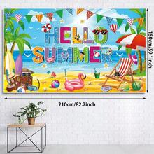 1件夏季派對裝飾，Hello Summer海灘派對背景布，彩色海灘場景攝影背景，適用於夏威夷泳池海灘派對裝飾 - 查看 5