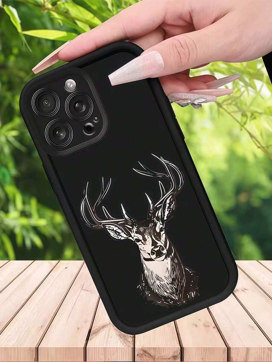 1個階梯式邊框多巴胺創意復古馴鹿手機殼,適用於Apple 16/17 Pro Max,全包覆防震保護套,極簡設計,可愛卡通風格,為您的手機提供完美保護,適用於Honor X7/Galaxy A56 5G/ Smart 8/ Hot 40/Transsion Spark 30C/ Spark Go 2024/ Note 14 5G/ E22/E22i/ A54 - 黑色 - 查看 1