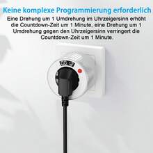 HITRENDS 24-Hour Countdown Timer Outlet, 16A/3680W High Power Capacity, European Standard Rotary Mechanical Timer, No Programming Required, Suitable For Home Appliances, Fish Tanks, Lighting, Heaters, Essential For Christmas Decorations - View 7