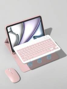 适用于 iPad A16（11/10 代、9/8/7 代，10.2 英寸）、iPad Air（10.9 英寸、11 英寸）的无线键鼠套装，包含 PU 皮革平板电脑配件、可拆卸无线键盘（150mAh 电池）和带笔槽的保护套，粉色 - 粉色 - 查看 7