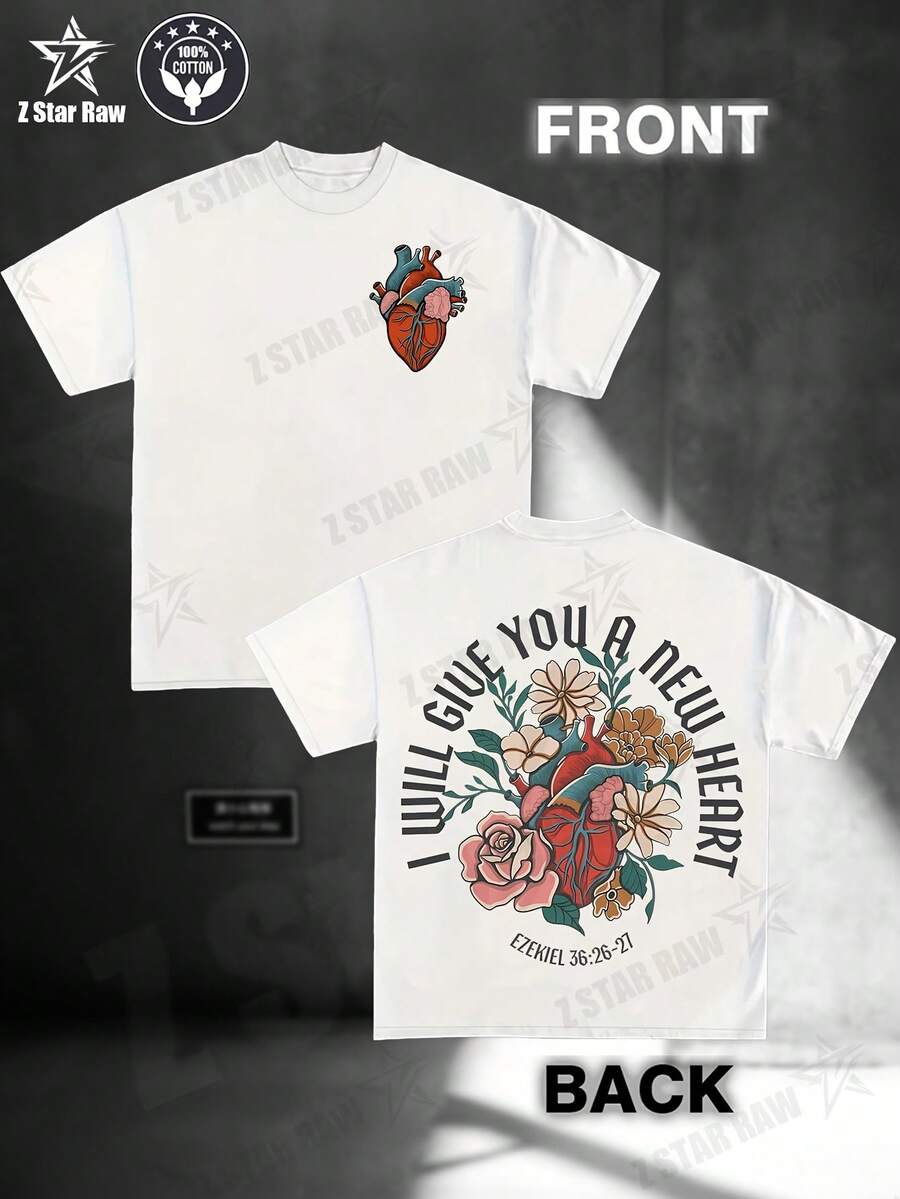 Camiseta de algodón para hombre, unisex, versátil, de algodón, cuello redondo, vintage, con estampado moderno. - Blanco - Ver 1