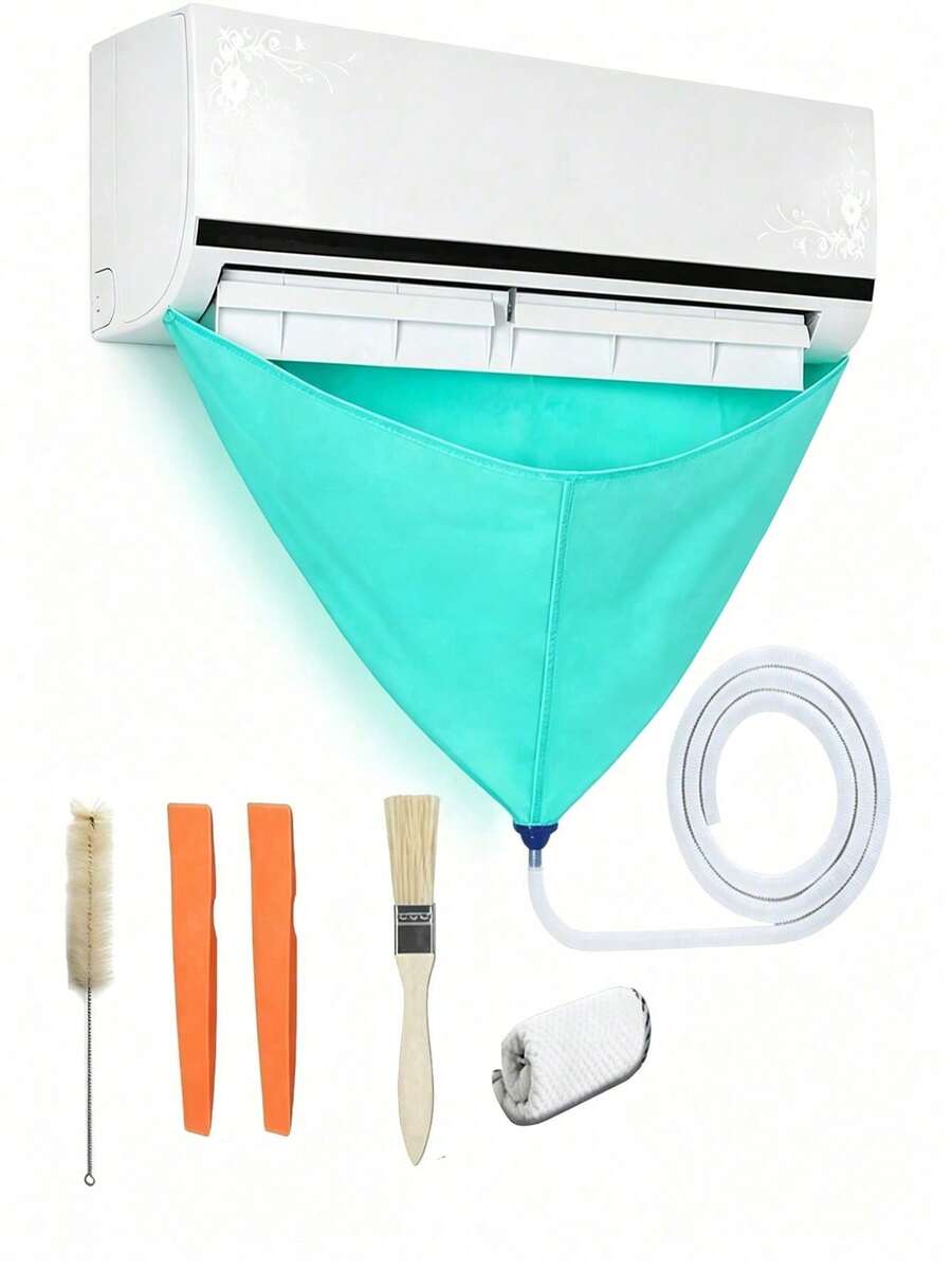 分體式冷氣清洗工具組，附防水PVC冷氣清洗圍裙與HVAC清潔工具，PVC防漏維護罩，適用於客廳與臥室