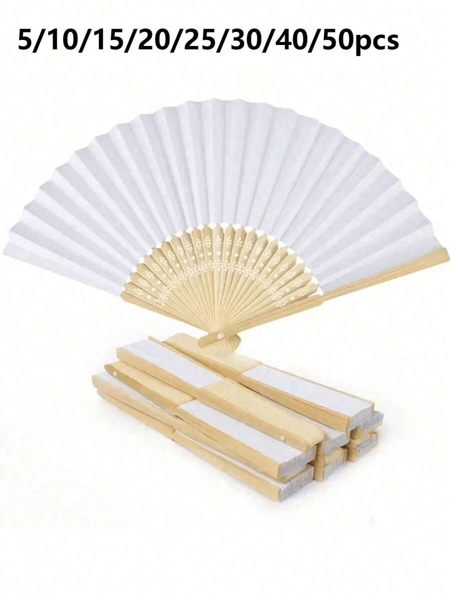 5/10/15/20/25/30/40/50pcs Vintage Handheld Folding Paper Fans, Portable Bamboo Fans With Folding Paper Sleeve - Summer Accessories To Keep You Cool And Stylish, Ideal For Parties And Events - Multicolor - View 1
