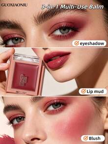 GUOXIAONIU Bálsamo de maquillaje multiusos 3 en 1, rubor en crema, sombra de ojos y lodo labial, tono nude construible - #Rojo Baya - Ver 2